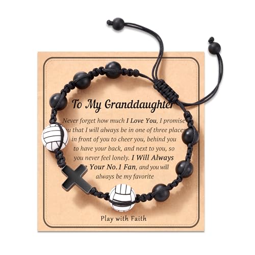 HGDEER Baseball Basketball Football Soccer Volleyball Gifts, Natural Stone Baseball Cross Bracelets for Teen Ideas with Message Gift Card