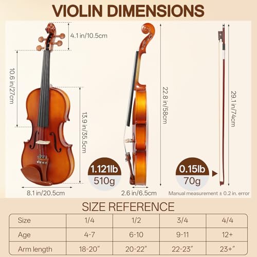 Image of Kmise Teacher Approved 4 /4 Full Size Violin Starter Kit for Adults Beginners Students, Tough Jujube Wood Acoustic Violins, Fiddle Bundle with Case, Bow, Rosin, Strings, Shoulder Rest & Guide