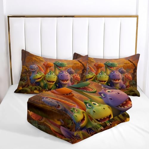 Housse de couette 3D dinosaure microfibre douce orange brûlé