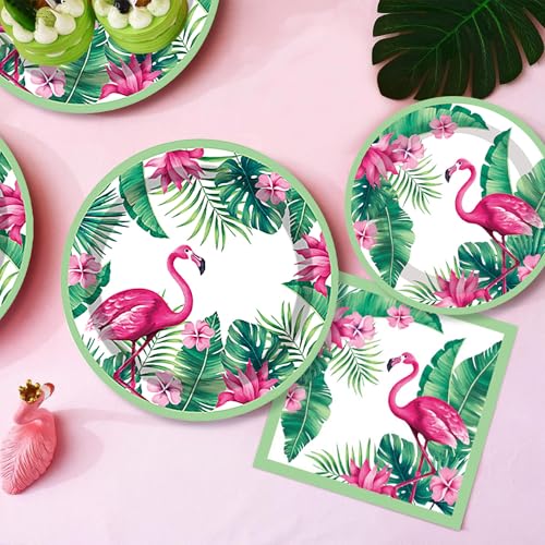 Sunshine smile Partygeschirr Flamingo,50 Stück Partygeschirr Hawaii,Geburtstagsdeko Flamingo,Deko Geburtstag Hawaii,Pappbecher Servietten Strohhalme Pappteller