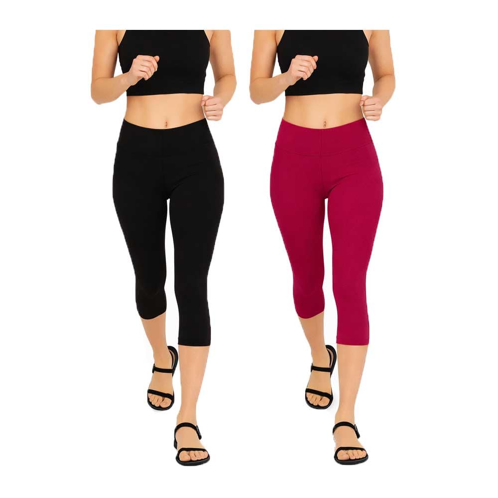 brand flex Women's Cotton Blend 3/4th Plain Sports Capri | Activewear | Gym | Yoga | Running (Available in S,M,L,XL,XXL Sizes) for Girls (Black, Pink) 2Pack-picture-31