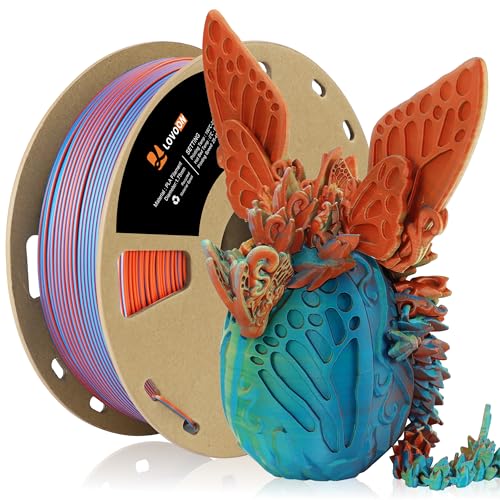 Image of LOVOON Matte Tricolors PLA 3D Printer Filament Multi-Color Changing by Angle Rainbow PLA 3D Printing Filament Fit Most 3D Printers /3D Pens,Matte Orange /Blue /Yellow,1KG(2.2lbs) /Spool