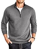 COOFANDY Mens Quilted Pullover Fall Fashion Quarter Zip Sweatshirt Mock Neck Pullover Sweaters (Dark Grey, XX-Large)
