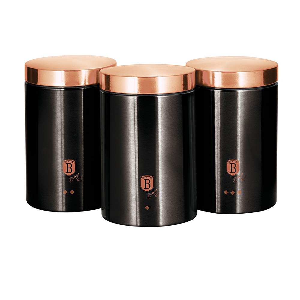 Berlinger Haus Black Rose Collection 3-Piece Canister Set BH/1734 Black/Rose Gold Stainless Steel 18/8