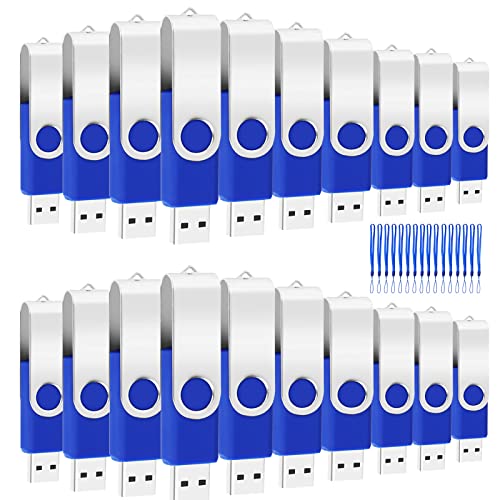 Image of 8GB Bulk USB Flash Drives 20 Pack, EASTBULL USB 2.0 Swivel USB Stick Bulk Gig Stick Metal Thumb Fold Storage (Blue)