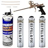 Kit - 3 x 750ml Expanding Foam Cans, 1 x Professional Gun, 1 x 500ml Gun Cleaner PU Grade