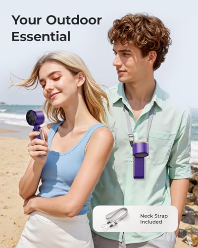 Image of Portable Handheld Turbo Fan - 5 Gear High Speed 4000mAh Rechargeable Mini Personal Hand Fan Blow Cold Air, Battery Operated Travel Essentials, Beach Vacation, Gifts for Women, Men (Purple)
