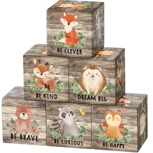 Image of Vertintong 6 Pcs 1.6 Inch Inspirational Woodland Nursery Decor Animals Wall Decor Stuff Wooden Forest Animals Bear Raccoon Lion Fox Block Safari Creature Table Decoration(Brown)