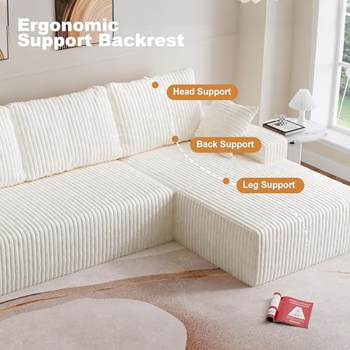 Image of Modular Sectional Sofa Couches L-Shape Couch 3 Seat Modular Sofa Memory Foam Sectional Couches for Living Room (White, 108 inch+Right Chaise)