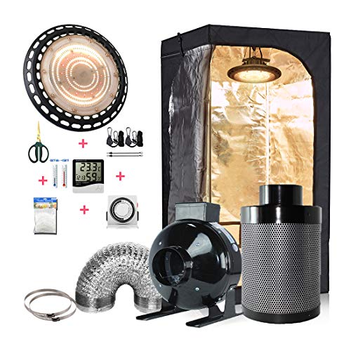 cdmall Grow Tent + 300W LED Real Full Spectrum LED Grow+ 4'' Inline
