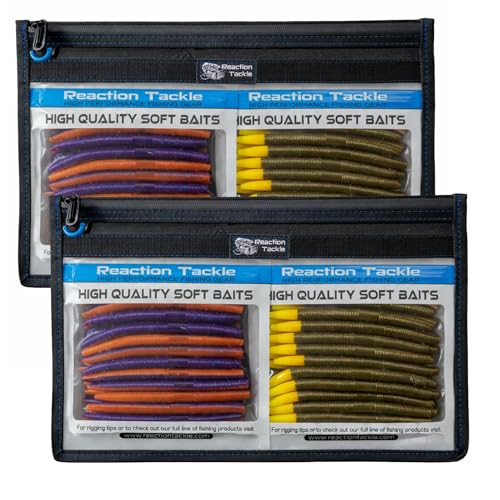 Reaction Tackle Clear Tackle Storage Bags, Water Resistant Zippered Paks for Bait, Lures, and Soft Plastics, Heavy Duty TPU with Reinforced Sides for Boats and Kayaks - 14 in x 9 in (2-Pack)