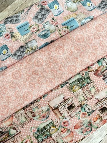 Tecido Tricoline Digital 100% algodão - 3 paninhos medindo 50x75 cm - Kit Digital Cozinha da Vovó Ro