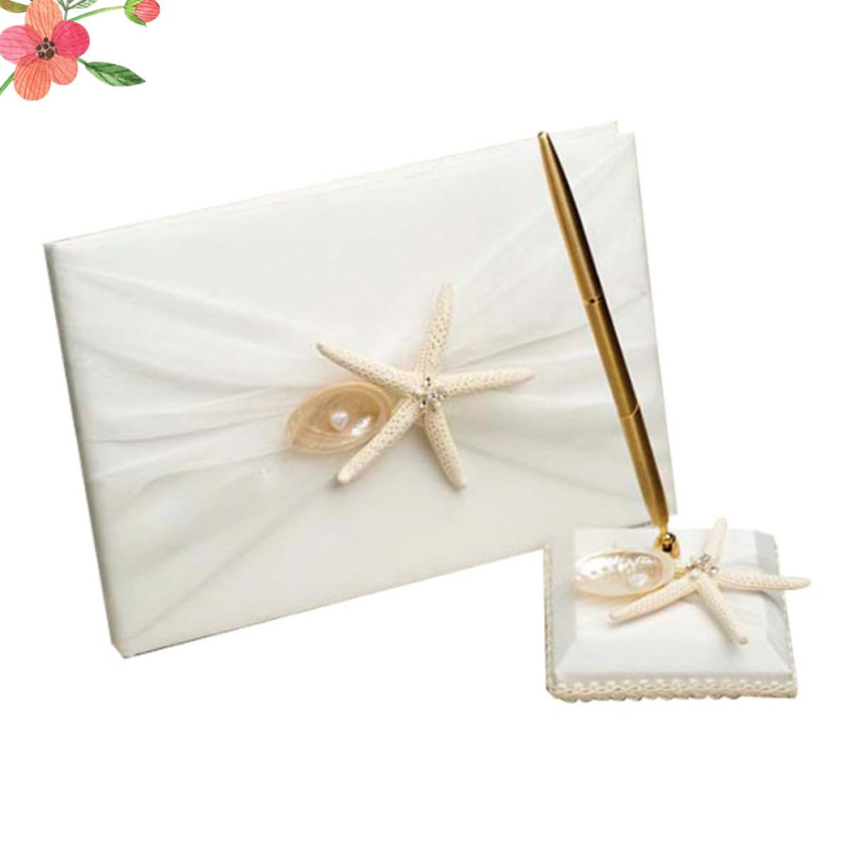 WOONEKY Guest Book per Cerimonia di Nozze e Fidanzamento Bianco in Stile Spiaggia con Stella Marina con Funzione di Registrazione Messaggi e Presenze Matrimonio