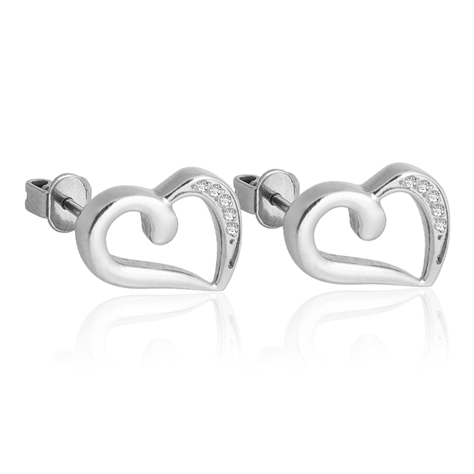 JMFENFA Pendientes de titanio para orejas sensibles, aretes de titanio para mujer, aretes de tuerca hexagonales de corazón con circonita cúbica redonda