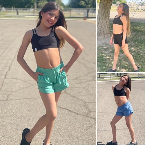 BIG ELEPHANT Shorts atléticos para meninas adolescentes com bolsos de malha com zíper para basquete,
