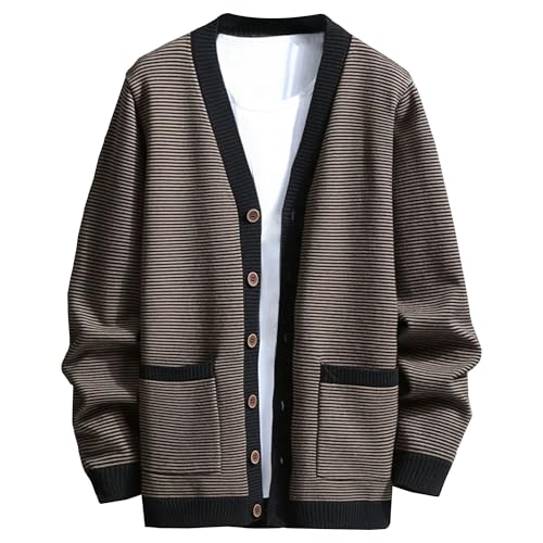 Men's V Neck Stylish Lightweight Sweater Cardigan Button Down Casual Sweater Loose Fit Knit Open Front Sweaters