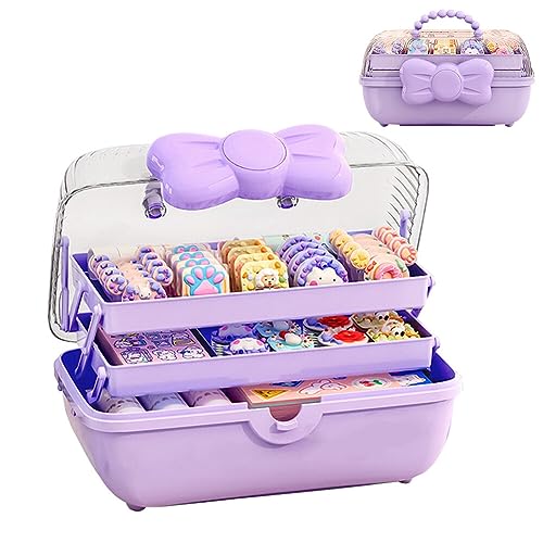 GKWW Girls Hair Accessories Storage Box Bow Switch Organizer Box Jewelry Box, Plastic Hair Ties Holder Hair Clips Container Headbands Organizer Gift for Baby Girls Multipurpose Organizer and Portable