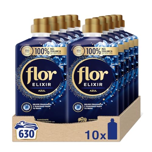 Flor Elixir Azul Suavizante para la Ropa, 630 dosis (10 botellas de 63 dosis)