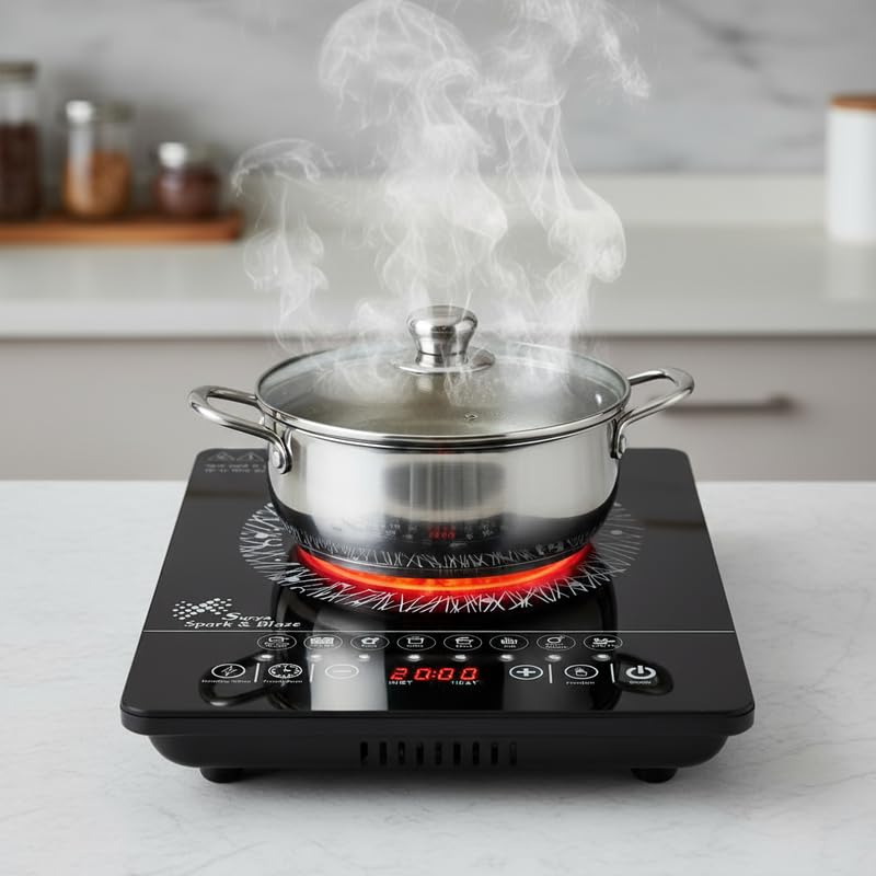 Image of Drumstone (15 Years Warranty) 2000W Portable Electric Chula - High-Power Induction Cooktop, Smart Cooking Stove for Home with Easy-Clean Surface