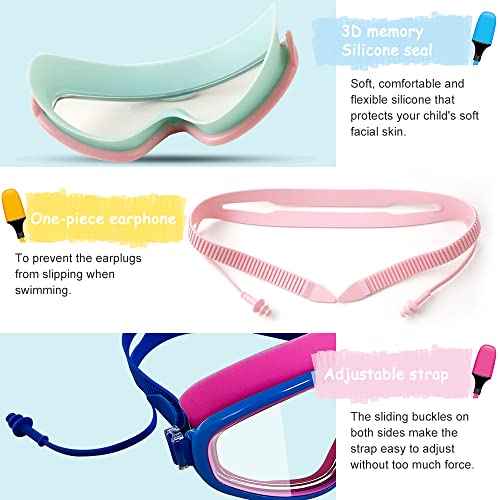 Tyuodna Kids Swimming Goggles with Nose Clips and Ear Plugs, Anti-Fog, Waterproof, UV Protection (Blue-Red) - Image 3