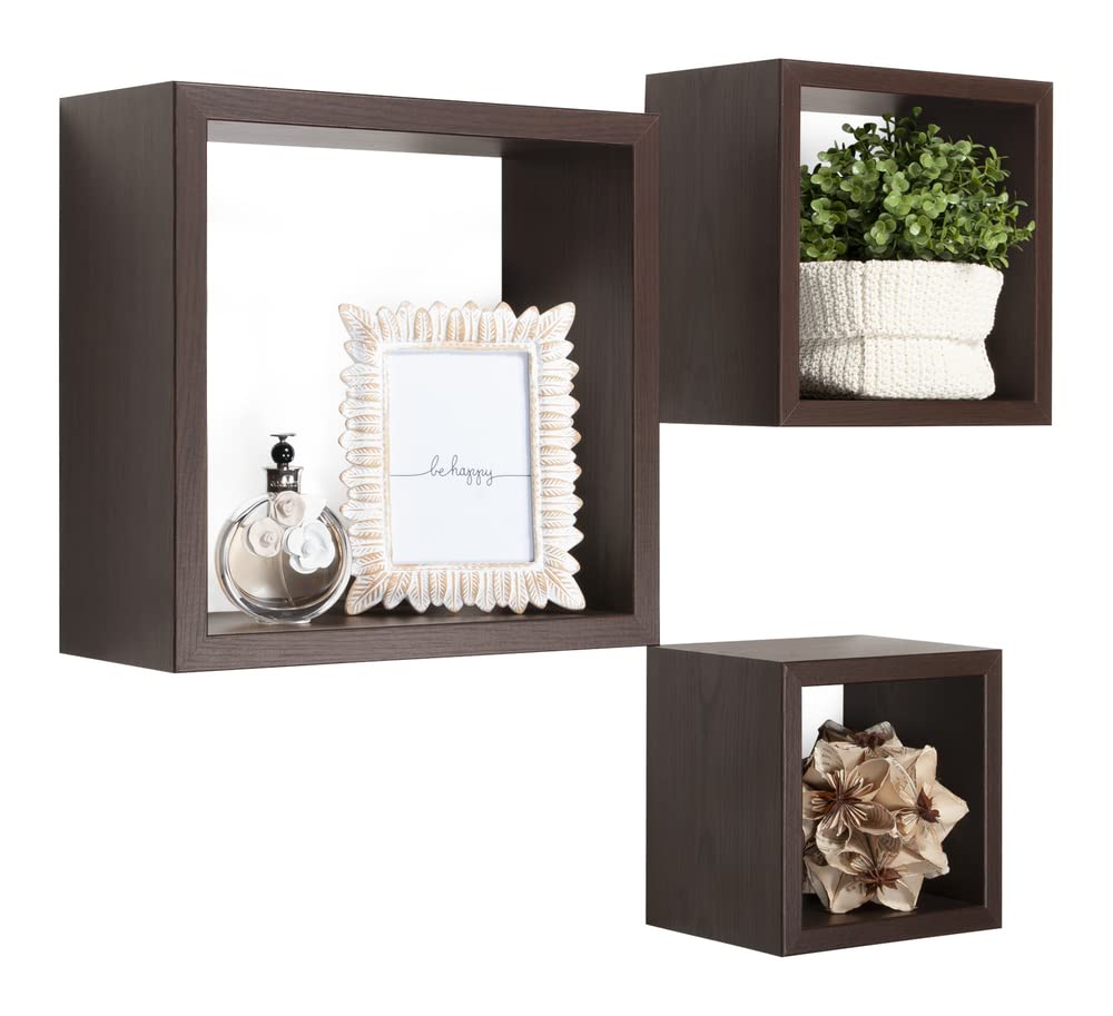 MODULARREDO | RUBIC Set di 3 Mensole da Muro, Cubi Arredo, Mensole Cubo, Cubi da Parete, 35x35x15.5 cm, 25x25x15.5 cm e 20x20x15.5 cm, Wengè, Kit Tasselli Incluso - Made in Italy