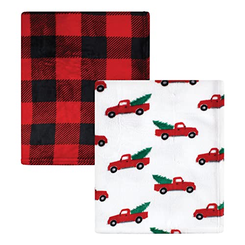 Image of Hudson Baby Unisex Baby Silky Plush and Coral Fleece Blanket, Christmas Tree Truck, 30x36 inches