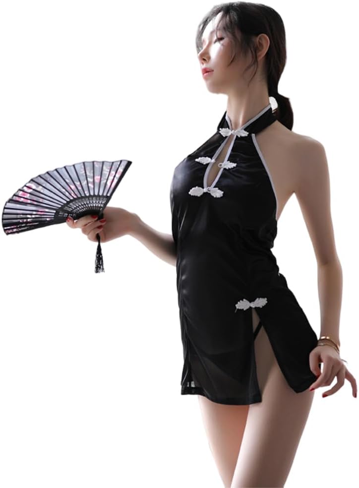 QNCLO Women's cosplay Chinese floral cheongsam dress underwear mini party split pajamas