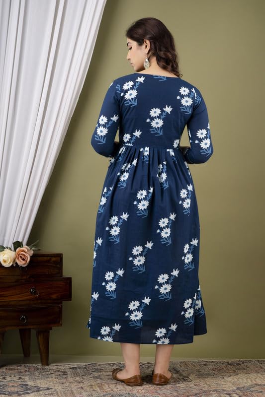 Image of Women's Pure Cotton Printed Maternity Gown /Maternity wear /Feeding Gown A-line Maternity Feeding Dress Maternity Kurti Gown for Women