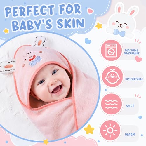 Image of SmoothNovelty 6 Pack Baby Hooded Towels Infants and Toddlers Coral Fleece Baby Bath Towels 31.5 x 31.5 Inch Absorbent Cute Soft Newborn Bath Essentials Gifts for Boys & Girls(Multicolor,Chic)