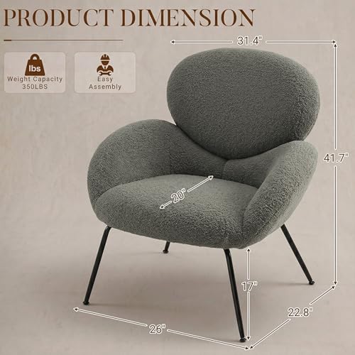 Image of Accent Chairs Set of 2 for Living Room, Boucle Fabric, Sage Green | Modern Accent Chair with Cloud Backrest, Soft Textured Boucle Fabric, Small Reading Chair for Sunroom, Reception Area