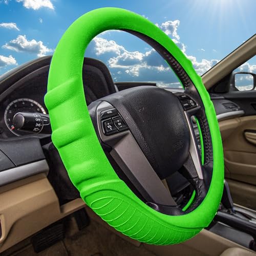 Image of FH Group Universal Fit Silicone with Grip and Pattern Massaging Grip Steering Wheel Cover fits most Cars, SUVs, Trucks, and Vans Green