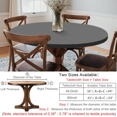 Fitted Dark Grey Black Round Tablecloth for 40-44" Tables Modern Non Slip Water Proof Table Cover Spring Autumn Outdoor Garden Accessories College Dorm Stuff Apartment Storage Cool