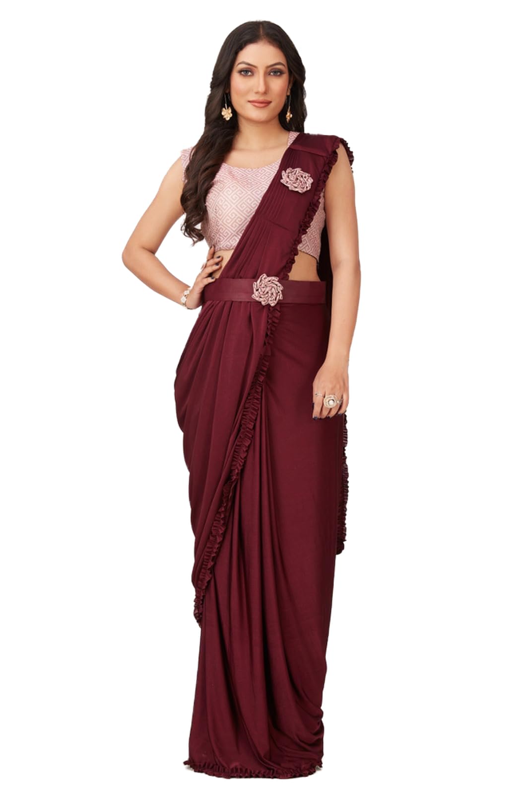 ETHNIC EMPORIUM Indian Fancy Sequin Blouse One minute saree Ready to wear sari 2469