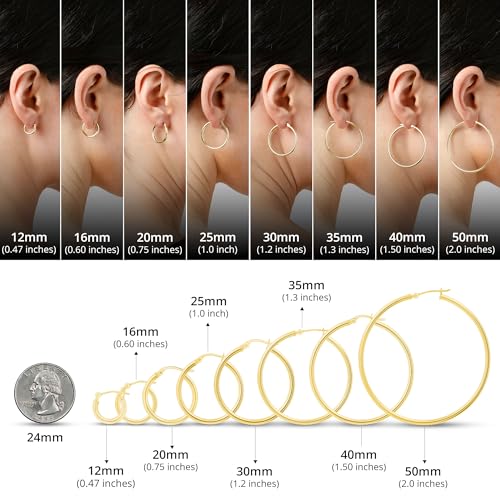 14k Gold Hoop Earrings for Women | Hypoallergenic Small to Large 12MM to 50MM Hoop Earrings with Secure Click Tops |14k Yellow or White Gold Classic Hoops in 2MM Thick Tube by MAX + STONE4