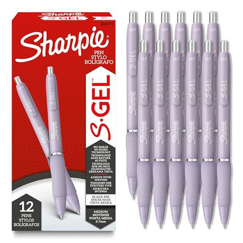Image of Sharpie S-Gel, Gel Pens, Medium Point (0.7mm), Icy Violet Barrel, Black Ink, 12 Count