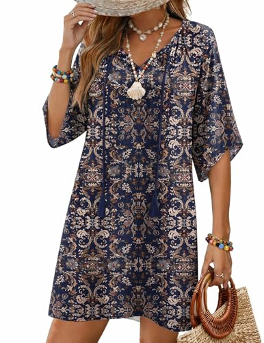 Image of Zeagoo Womens Summer Dress Casual Ruffle Tiered Floral Square Neck Sundresses Beach Boho Mini A-line Dress 2026 with Pockets