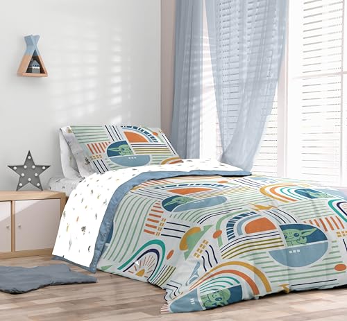 Image of Sunny Side Up Kids Comforter Set Includes Sheets and Pillow Covers - Soft and Cozy Bed Set for Stylish Room Decor, Multicolor - Star Wars Mandalorian, 5 Piece Twin Size Bedding