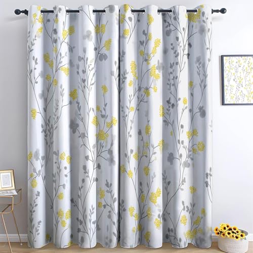 Rideau Occultant Salon Fleurs sauvages vignes gracieuses Rideaux Oeillets Moderne Thermique Isolant Anti Froid Polyester Multicolore pour Enfant Garcon Fille Chambre Cuisine Décoration 280x245cm (LxH)