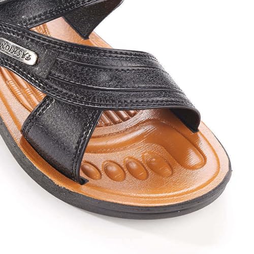 Men's Leather Sandals Summer Non Slip Beach Sandals Open Toe Slip On Walking Slides Comfortable Wide Width Sport Slides2