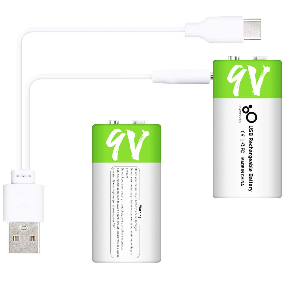 Akumulatory typu C 9 V litowy akumulator o dużej pojemności 650 mAh, 9 V, stałe wyjście 9 V, szybkie ładowanie 1,5 godziny z kablem 4-w-1 typu 2 z 2 sztukami