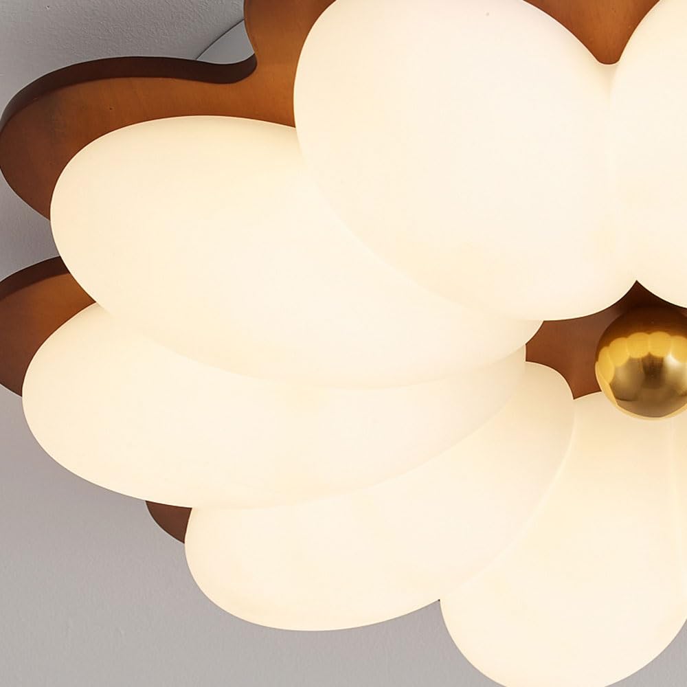 23.6" lampa sufitowa do montażu podtynkowego 60W LED kształcie kwiatu Drewniana lampa montowana blisko sufitu z akrylowym abażurem 3000–6000 K Ściemnialne lampy sufitowe do salonu, jadalni