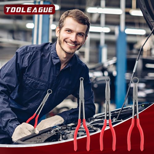 Image of TOOLEAGUE 3Pcs Extra Long Hose Gripper Pliers Set, 11 inch Long Reach Pliers,5 /16-Inch, 1 /2-Inch, 3 /4-Inch Dia,O-shape Tip Craft Repairing Tool,Offset Spark Plug Boot Removal Tool