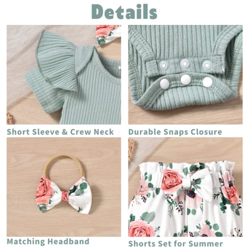 Image of Aalizzwell Baby Girls Ribbed Bodysuit Bloomer Shorts Outfits Summer Clothes
