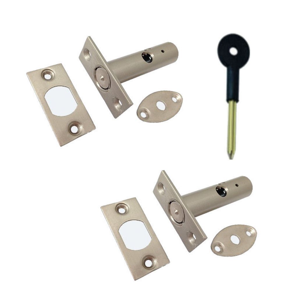 Bee Hardware Chrome Door Security Rack Bolts With Key - Satin Twin Pack