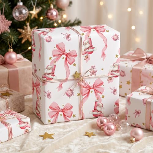 Pink Santa Wrapping Paper Roll for Girls - image 4