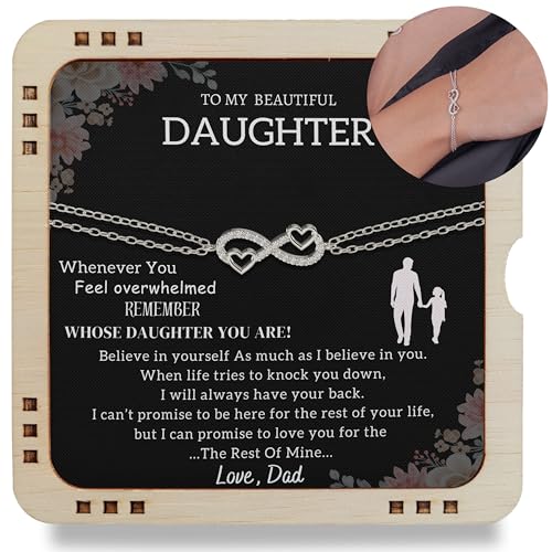 To My Daughter Bracelet From Dad With Heartfelt Message & Elegant Box, Valentines Day Gifts For Daughter From Father, 925 Silver, Infinity Bracelet Gift From Daddy On Birthday, Graduation