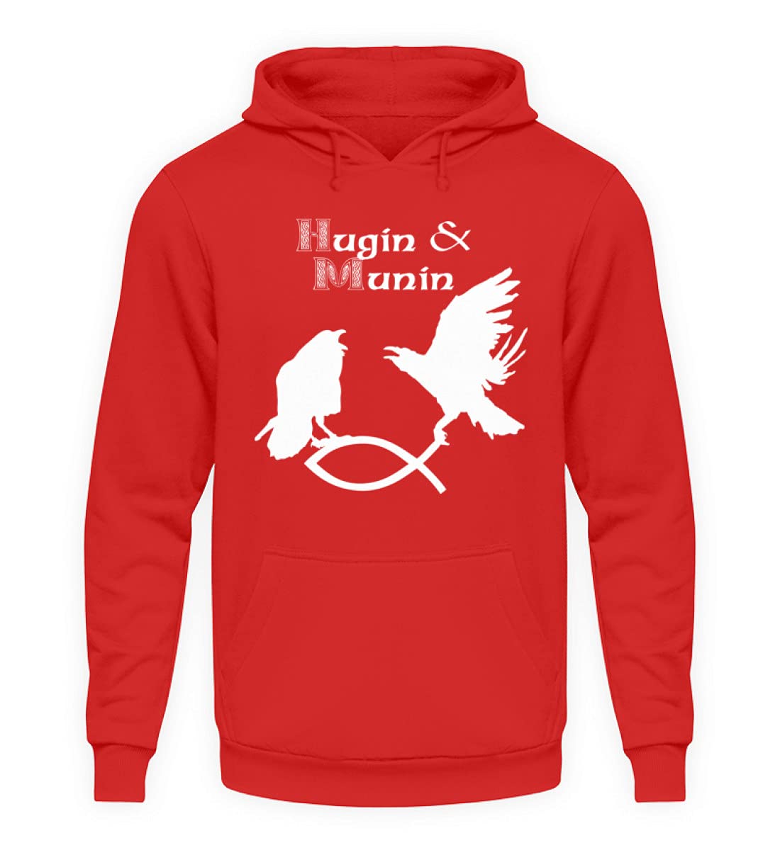 Pull à capuche corbeau Hugin & Munin une finition premium en Fire Red