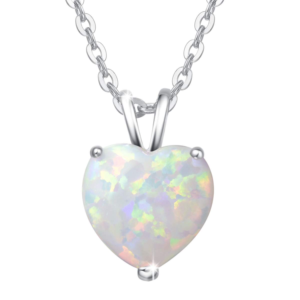 FANCIME Opal Anhänger Kette aus 925 Sterling Silber, CZ Zirkon Edelstein Halskette Schmuck Geschenk für Damen Frauen Mädchen - Kettenlänge: 40+5 cm