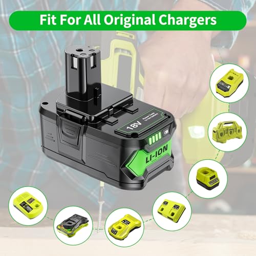 Image of 2Packs Upgraded 8.0Ah Replacement for Ryobi 18V Battery Compatible with 18 Volt Lithium Battery P108 P102 P103 P104 P105 P107 P109 P122 Cordless Power Battery Tools