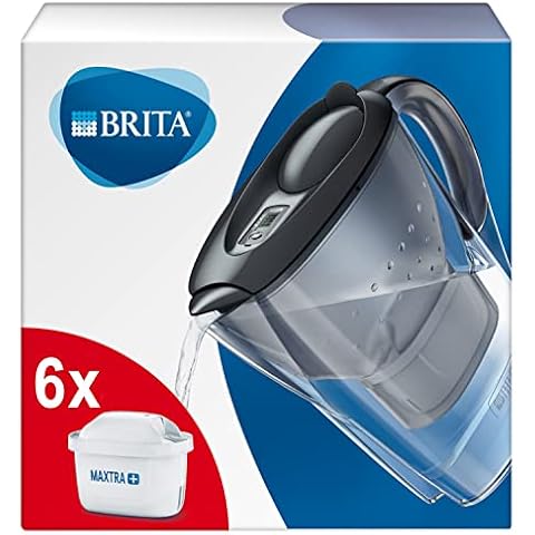 BRITA Wasserfilter Marella graphit inkl. 6 MAXTRA+ Filterkartuschen (Halbjahrespaket) - Filter-Kanne (2,4l) zur Reduzierung von Kalk, Chlor, Blei & Kupfer im Wasser - jetzt in nachhaltiger Verpackung Cover